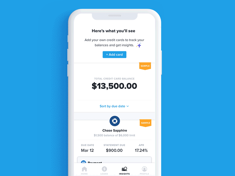 Credit Card Debt Insights animation app card credit card data debt finance loan money visualization