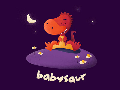 Babysaur baby apparel babysaur cute dinosaur illustration moon night