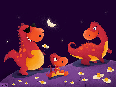 Dino Family babysaur cute dady dinosaur illustration mommy apparel moon mummy night