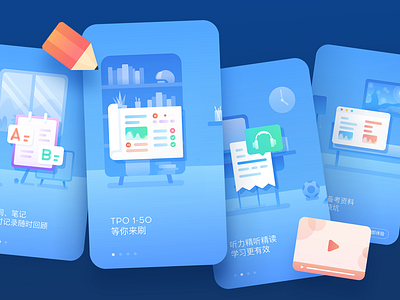 Onboarding Illustrations- TOEFL Test App app flat illustration learning platform line mobile onboarding screen welcome