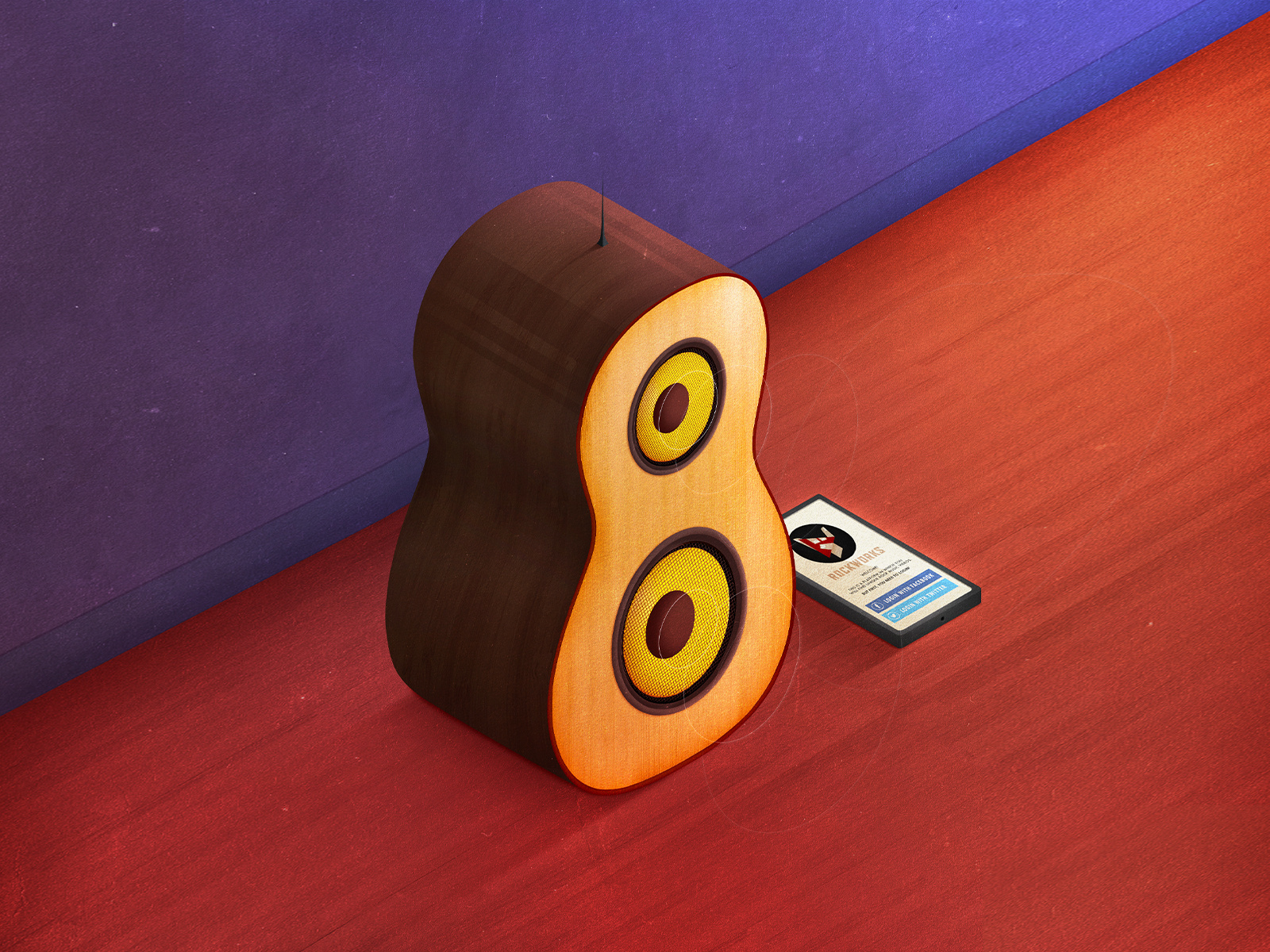 Guitar-Shaped Speaker art composition guitar illustration isometric music photomanipulation speaker