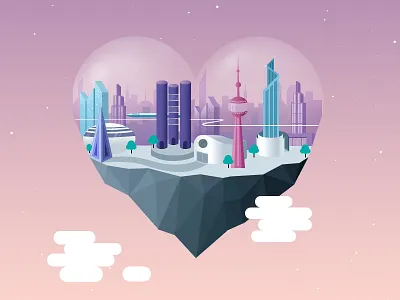Futuristic City Dribbble bubble buildings clouds dome floating city futuristic heart magnetic space stars technology train