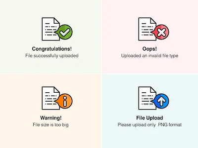 File Upload Messages alert file flat hints icon info message success success message upload user interface validation warning message