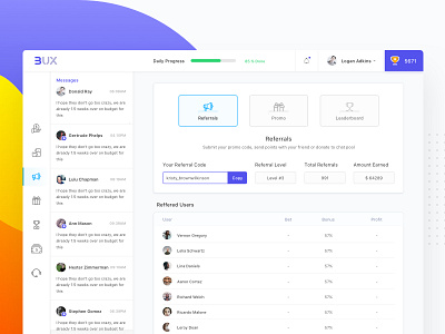 Cryptocurrency Dashboard Referral crypto dashboard design game leaderboard minimal promo referrals ui ux