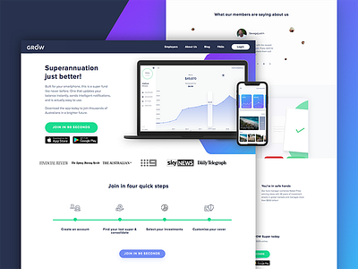 The new GROW website appdesign grow grow super homepage landing page mobile design responsive design superannuation ui ux webdesign