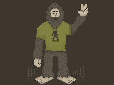 Big Foot believes in himself believe big bigfoot foot forest illustration peace sasquatch trees vector