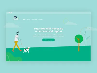 Budi - Smart dog collar website UI Design impression agency branding clean design flat illustration material minimal modern ui ux web