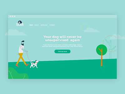 Budi - Smart dog collar website UI Design impression agency branding clean design flat illustration material minimal modern ui ux web