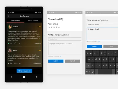 BookMyShow UWP – Ratings & Reviews bookmyshow case study movie rating review ui uwp ux windows 10