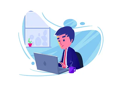 Office character design coffee desk illustration laptop ui vector web working