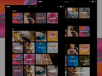 Lush | Navigation Overlay Concept collections commerce cosmetics grid lush navigation products shop visual