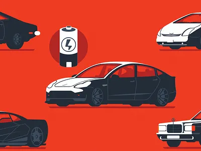 History of cars II car cars electric flat hybrid illustration illustrator mercedes prius tesla vector