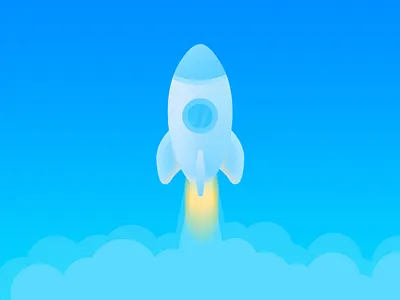 Rocket blue cloud flat gradient icon illustration launch rocket