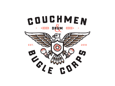 Couchmen ampersand badge candy chest doughnut drums eagle ice cream illustration print shield typography