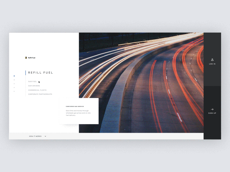 RefillFuel Splash Page animation clean delivery gif hover interaction motion scroll effects slider ui ux website