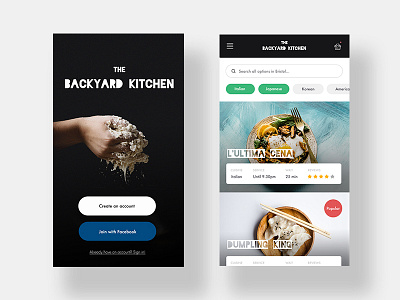 The Backyard Kitchen app concept delivery food healthy kitchen log in restaurant ui ux