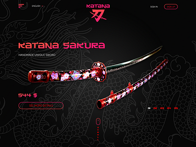 Piece of work "Katana sakura sword" card design japanese katana sakura scroll slider sword