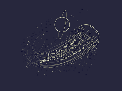 Uranus doodle illustration jellyfish planet space stars