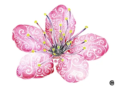 Swirly Cherry Blossom abstract cherry blossom flower ink mixed media painting pink springtime swirly