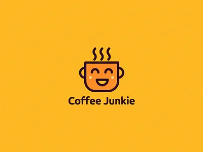 Coffee Junkie Logo coffee cup identity junkie logo mark smile tea yellow