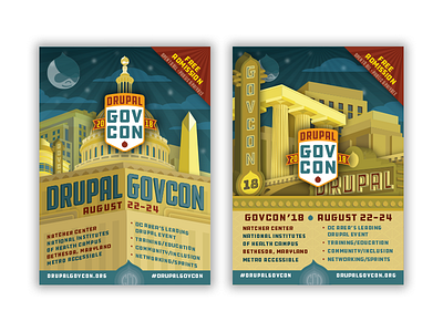 Drupal GovCon 2018 Palmcards artdeco branding conference event illustration palmcard postcard print promotion