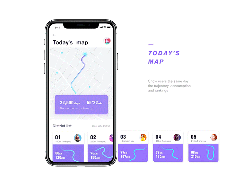Exercise type app main page fitness，lose weight，movement，purple，data