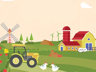 Farm Illustration animals barn business chicken conceptual cool farm flat green illustration windmill