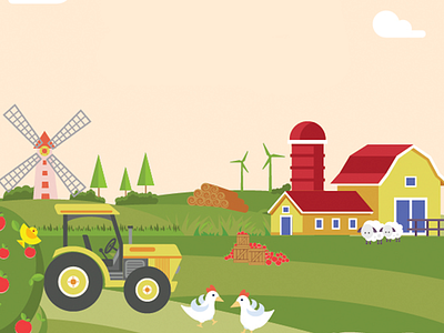 Farm Illustration animals barn business chicken conceptual cool farm flat green illustration windmill