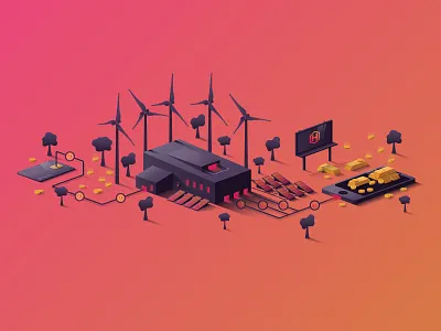 Helios Isometric Website Illustration/Inforgraphic 3d crypto currency gold gradient greek helios illustration isometric money sun sunset