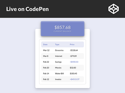 Credit Card Statement UI banking codepen credit card css finance list minimal money shadows ui