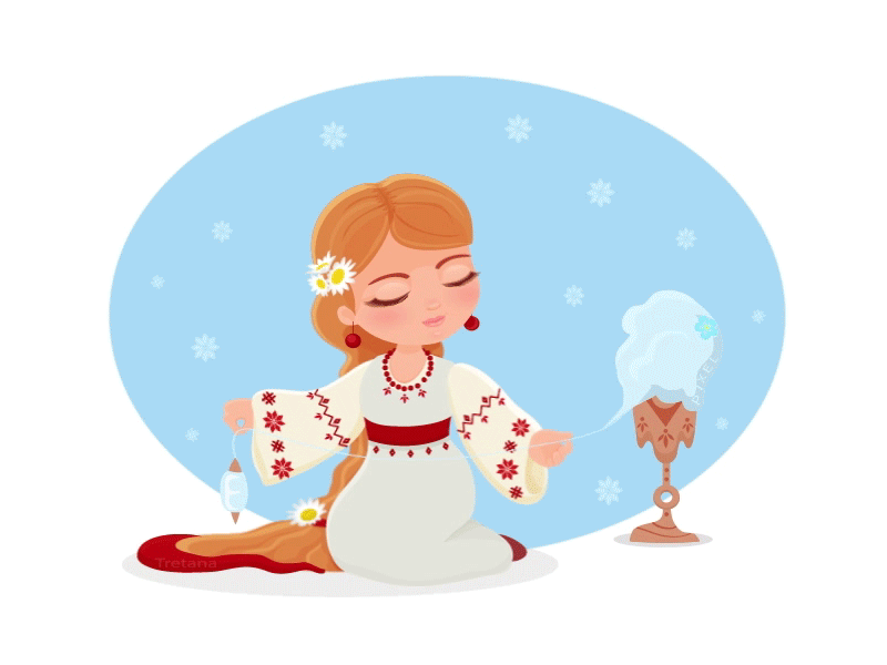 Slavianka animation beauty cartoon cute flat folk gif girl national spindle vector