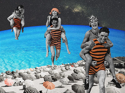 — to the beach art beach collage digital collage photo manipulation photography retro space surrealism vintage