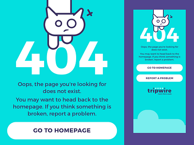 Tripwire 404 Page Mobile Design 404 aqua cute design flat design illustrator logo mascot responsive sketch ui ux