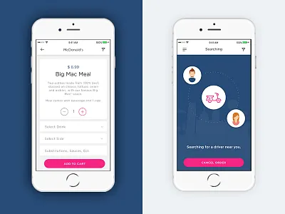 Food Order App app blue cart food order pink ui