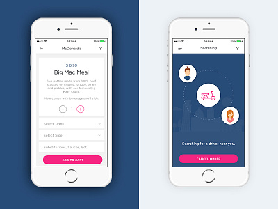 Food Order App app blue cart food order pink ui