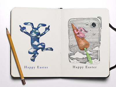 Happy Easter Cards cards carot design digital drawing easter illustration invitation rabbit traditional