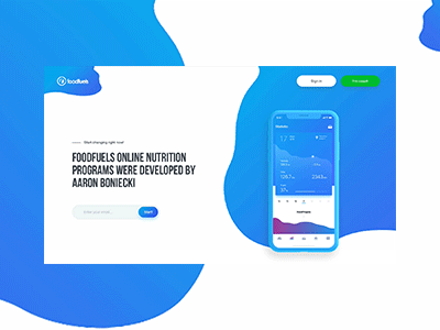 FoodFuels Landing Page app blue colorfull concept design diet illustration landing morphing sport template web