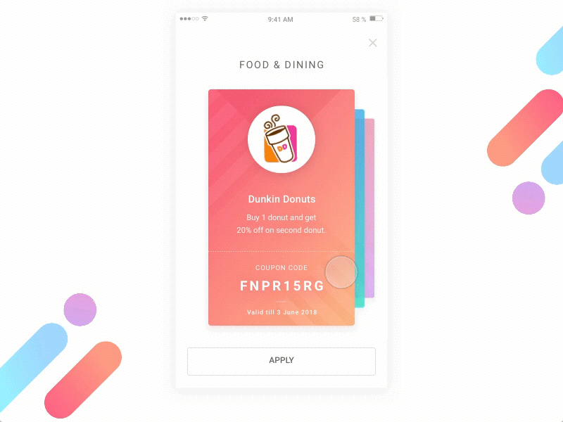 Apply Coupon Interaction animation app application apply coupons design gradients interaction mobile redeem ui voucher