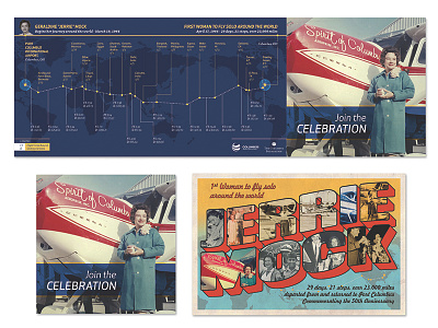 Jerrie Mock Celebration anniversary celebration circumnavigate firstwoman map postcard print timeline vintage