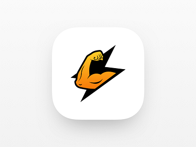 Fitness App Logo app biceps fitness gym hand icon lightning logo muscles sport workout