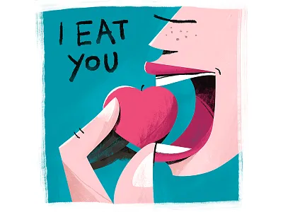 I Eat You digital eat food heart illustration lips love painting red