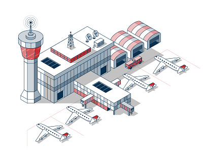 Airport airport flat icon illustration isometric line minimal plane vector