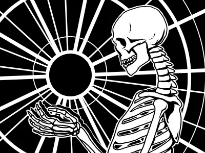 Holding The Light black and white skeleton