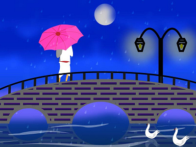 Alone with Moon Night draw illustrator light moon night pen tool photoshop shape tool