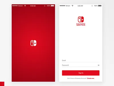 Nintendo Switch Online - Splash & Sign In app design application design interactive design login screen nintendo product design red sign in screen ui ux