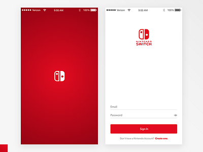 Nintendo Switch Online - Splash & Sign In app design application design interactive design login screen nintendo product design red sign in screen ui ux