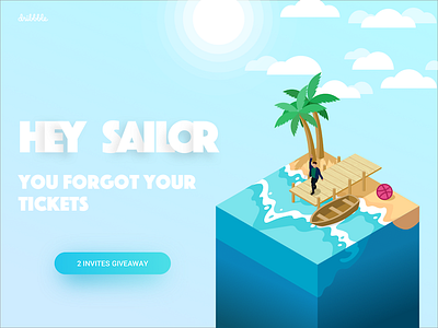 2x Dribbble Invites Giveaway draft dribbble invites illustration invitation invite isometric summer time