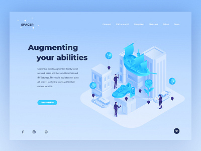 Spacer Landingpage ar blockchain city isometric landingpage map pin ship