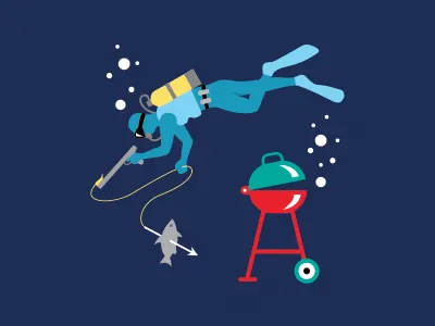 BBQ 4 arrow bottle bubble diver exploration fish harpoon ocean scuba sea