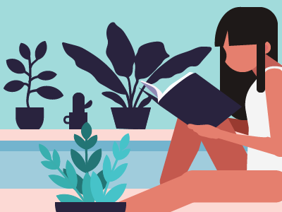 Wip of reading illustration character flat girl illustration plants reading